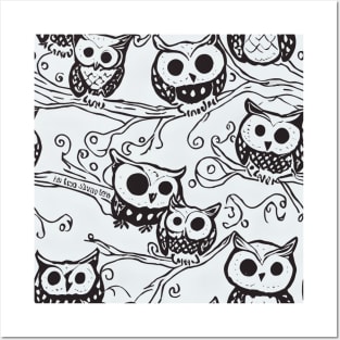 Halloween Owls Pattern Posters and Art